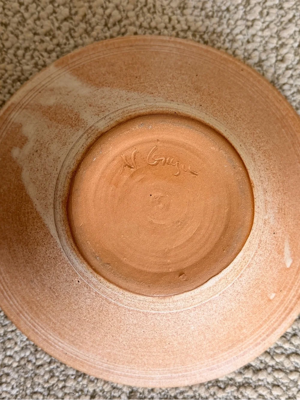 Signed Pottery Studio 10.5” diameter Bowl textured & abstract colored glazes NEW